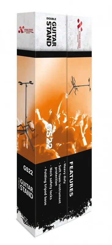 AMS GS22 Double Guitar Stand W/Neck Safety Lock Black Hvy-Du