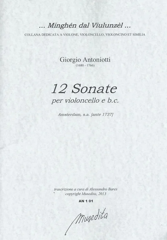Antoniotti 12 Sonatas for Violoncello and Basso Continuo