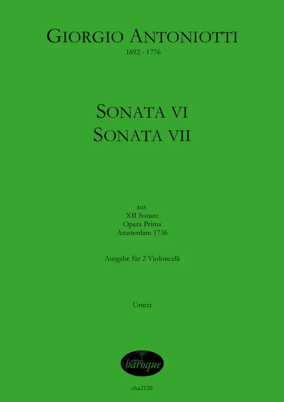 Antoniotti Sonatas VI and VII for 2 Violoncellos