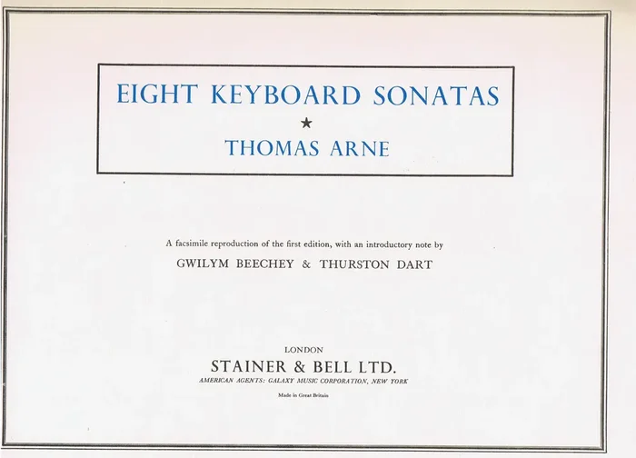 Arne Eight Keyboard Sonatas