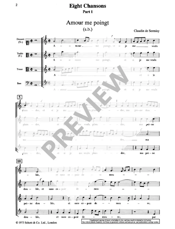 Attaingnant (ed.) 8 Chansons for Recorder Quartet
