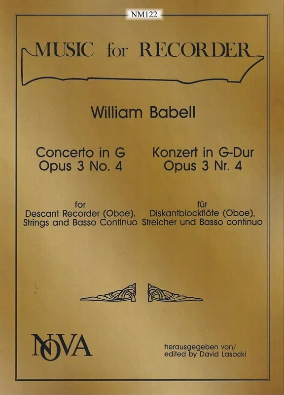 Babell Concerto in G Major Op. 3 No. 4 for Descant Recorder, Strings and Basso Continuo