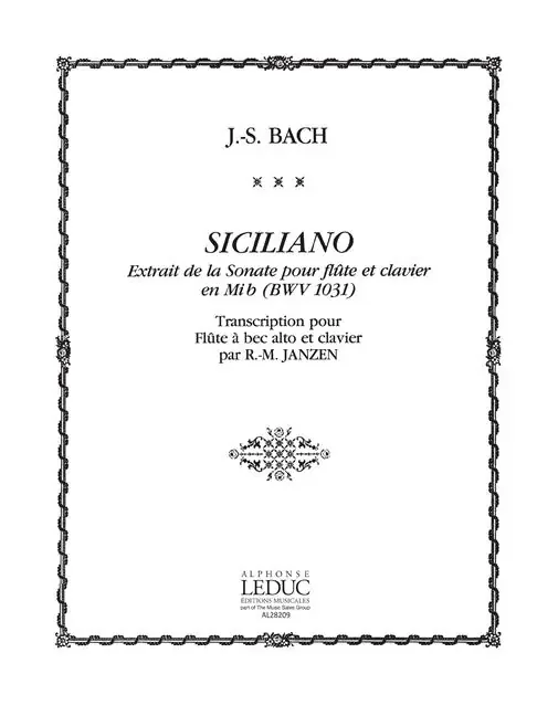 Bach, J.S. Sicilienne for Alto Recorder and Keyboard