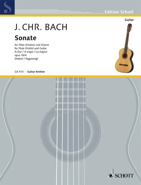 Bach, Johann Christian : Bach, Johann Christian : Sonata A major, – flute (violin) and guitar – Schott Digital
