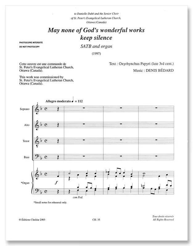 Bédard: May None of God’s Wonderful Works Keep Silence