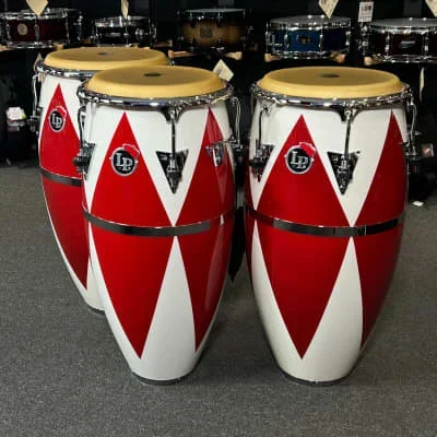~BENTLEY’S EXCLUSIVE~ LP Latin Percussion Patato Fiberglass Quinto/Conga/Tumba Trio Set in Red & White Diamond *IN STOCK*