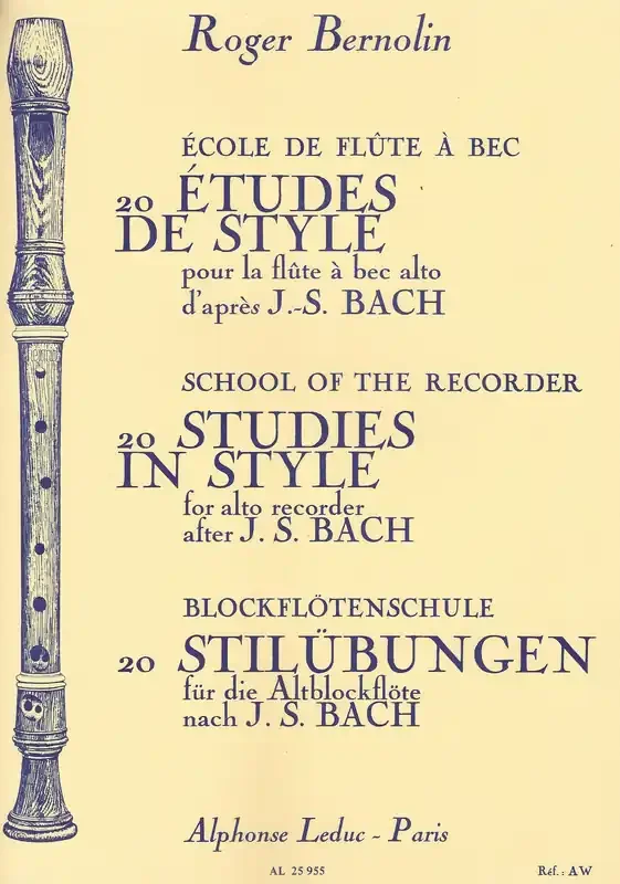 Bernolin 20 Etudes after Bach for Alto Recorder