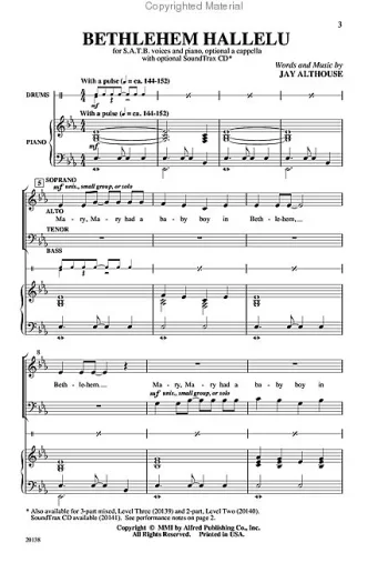 Bethlehem Hallelu: 3 Part Mixed: Vocal