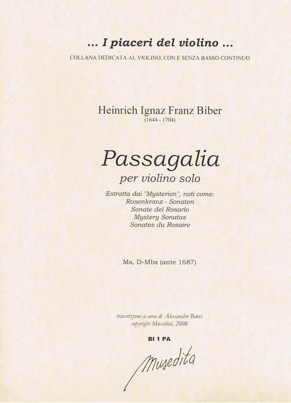 Biber Passagalia for Violin Solo