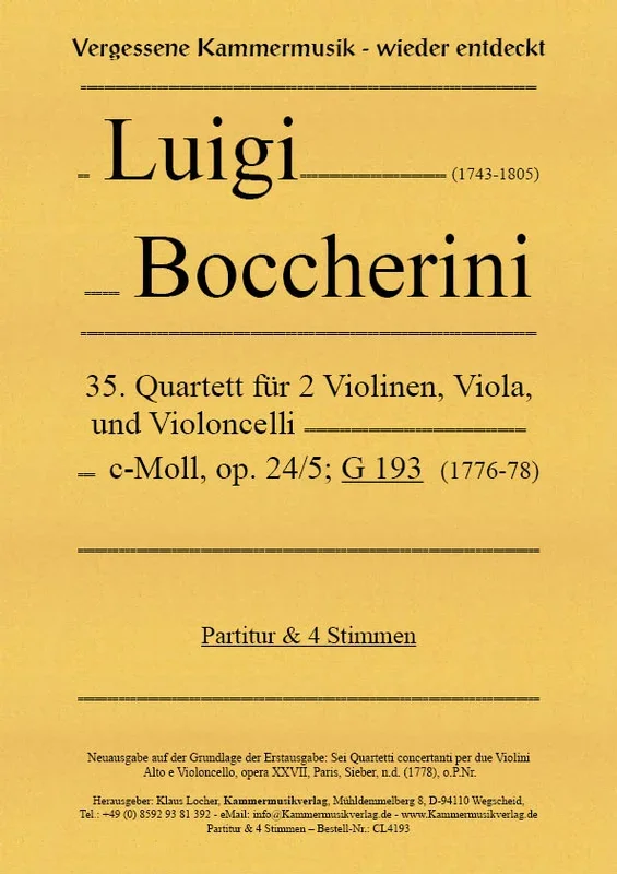 Boccherini: String Quartet in C Minor, G 193, Op. 24, No. 5