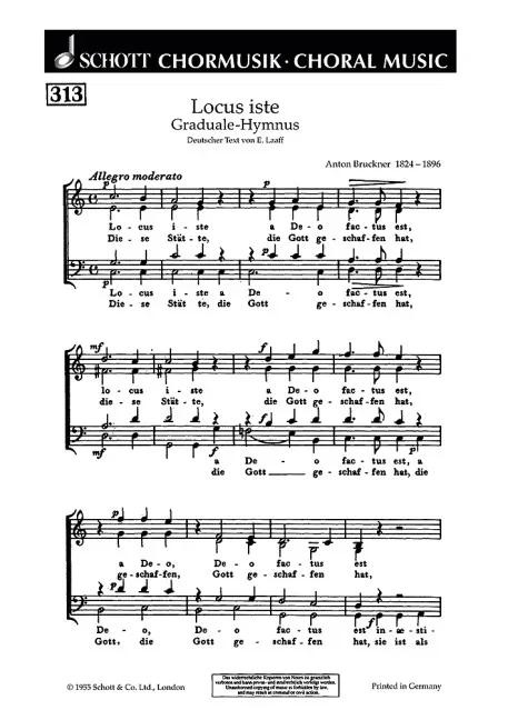 Bruckner, Anton : Bruckner, Anton : Graduale-Hymnus, “Locus iste” / “Diese Städte” – mixed choir (SATB) – Schott Digi