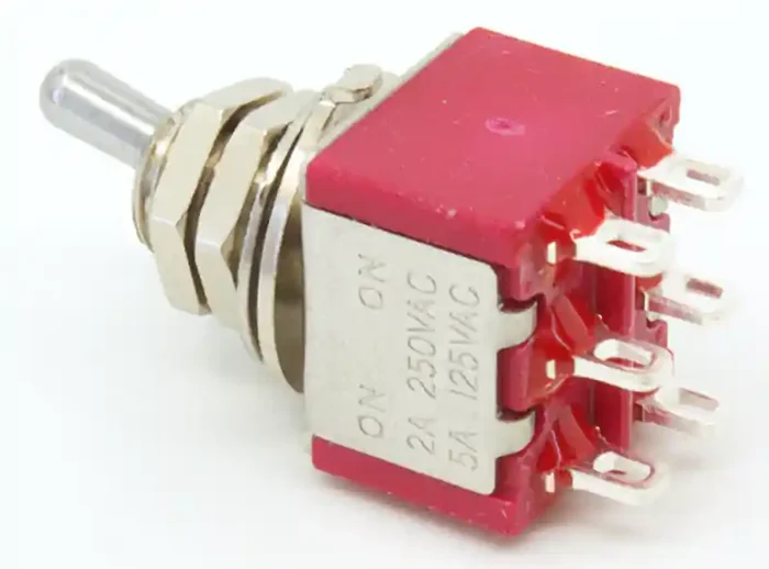 Carling, Mini Toggle, DPDT, 2 Position, Solder Lugs, Short Bat