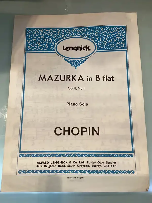 Chopin Mazurka in Bb Op.17 No.1 Piano Solo (Single Piece)