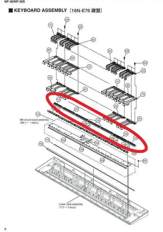 Complete Set Of Contact Rubbers For Yamaha NP30, NP31, NP32