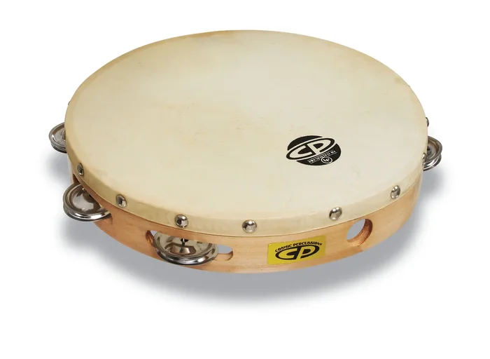 CP by Latin Percussion CP379 10″ Handheld Single Row Headed Tambourine – Steel Jingles