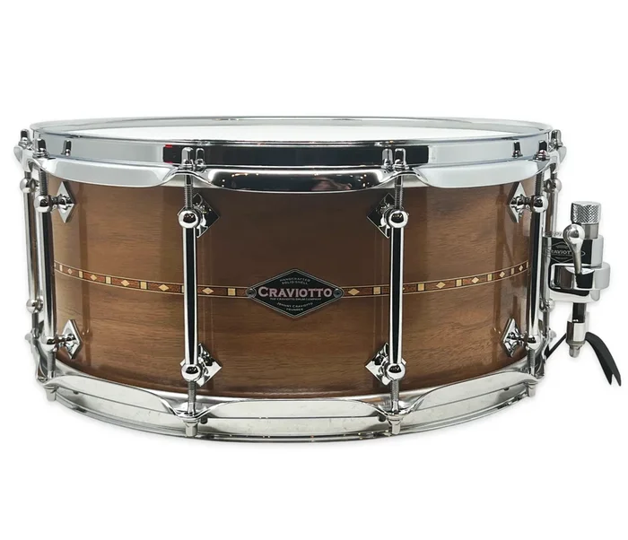 Craviotto Custom Shop Solid Walnut 14 ” x 6.5 ” Snare Drum w/ Walnut In-Lay & 45′ Edges