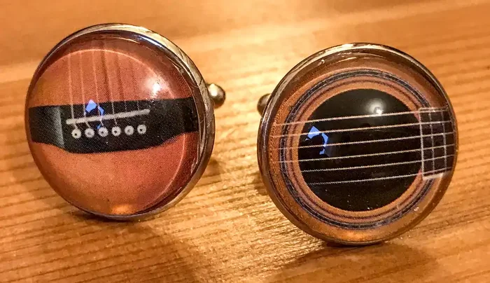 Cufflinks, featuring guitar