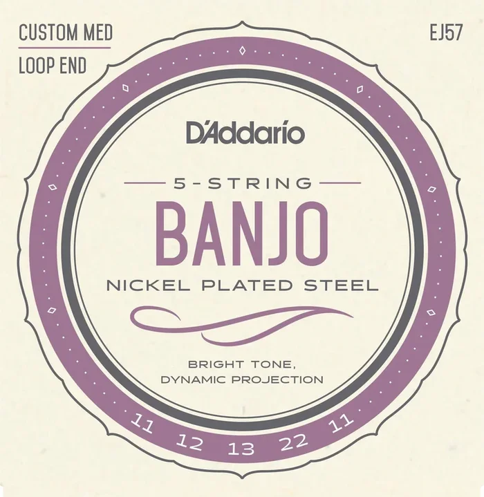 D’Addario EJ57 5-String Banjo Strings, Nickel, Custom Medium, 11-22