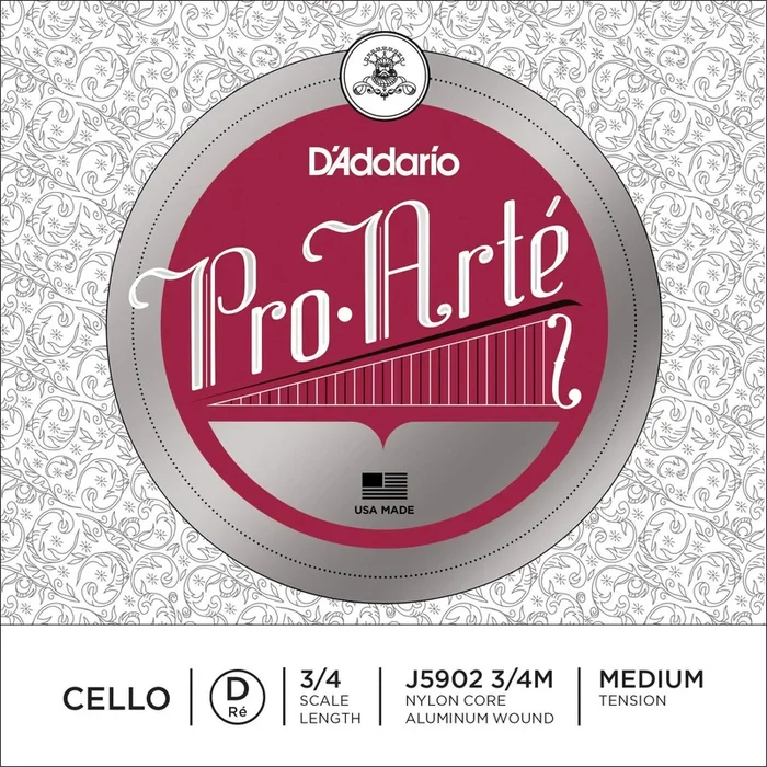 D’Addario Pro-Arte Cello Single D String, 3/4 Scale, Medium Tension