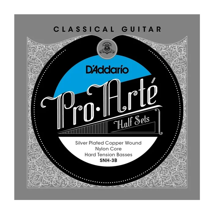 D’Addario SNH-3B Pro-Arte Silver Plated Copper on Nylon Core Classical Guitar Half Set, Hard Tension