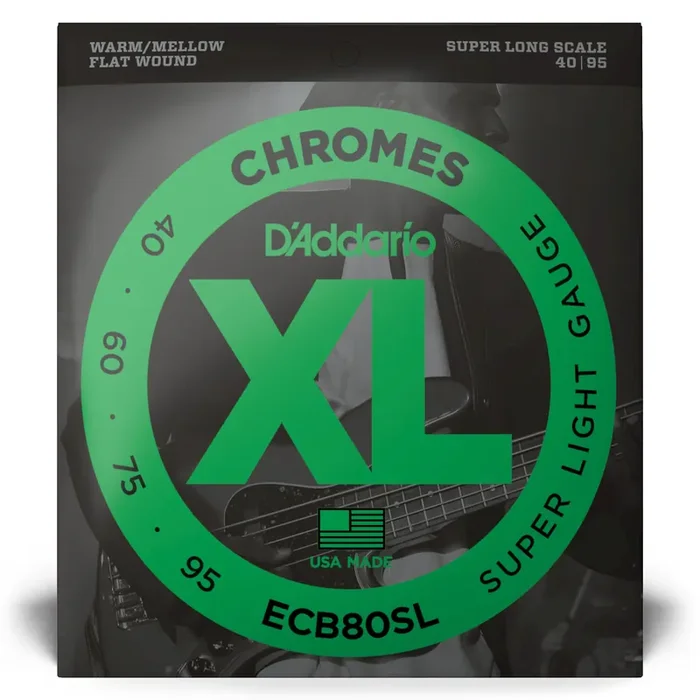D‘Addario Chromes 40-95 Stainless Steel Flatwound Bass Guitar Strings, Super Long Scale [ECB80SL]