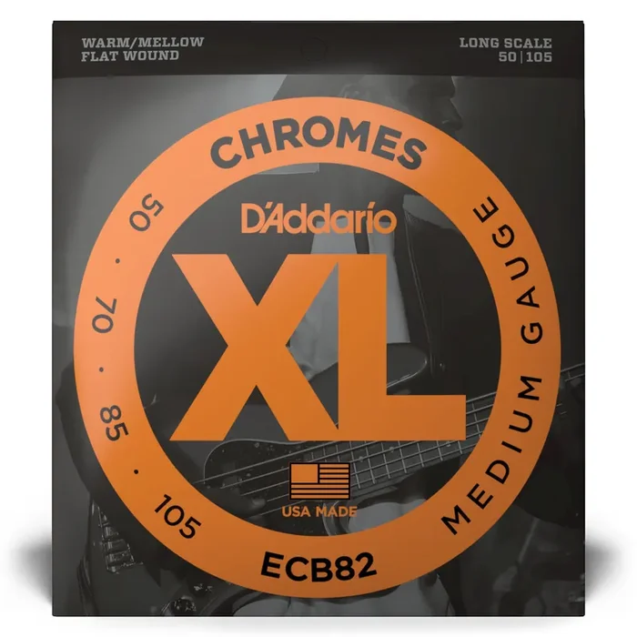 D‘Addario Chromes 50-105 Stainless Steel Flatwound Bass Guitar Strings, Long Scale [ECB82]