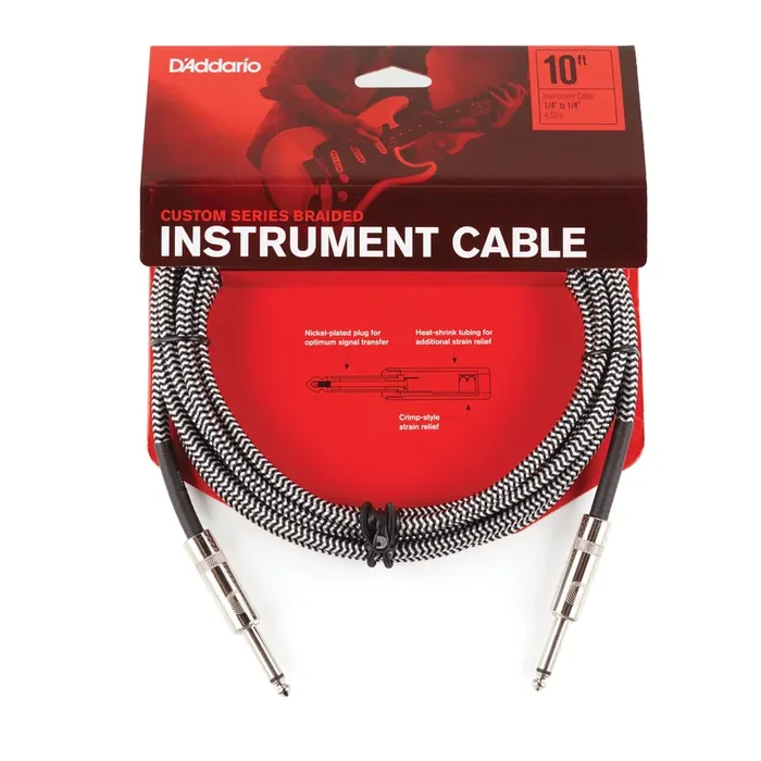 D‘Addario Custom Series Braided 10‘ Instrument Cable, Grey