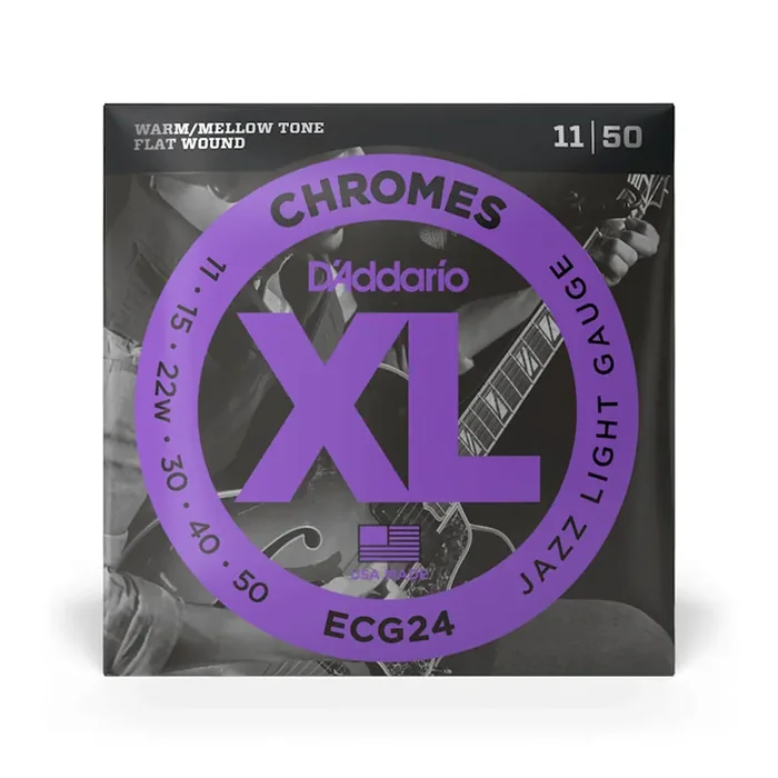 D‘Addario ECG24 Chromes Flat Wound Electric Guitar Strings, Jazz Light, 11-50
