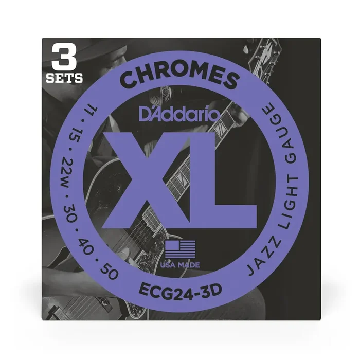D‘Addario ECG24 Chromes Flatwound 11-50 Electric Guitar Strings, 3-Pack