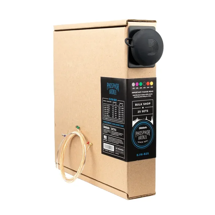 D‘Addario EJ16 Phosphor Bronze 12-53 Acoustic Guitar Strings, Light, 25-Set Bulk Pack