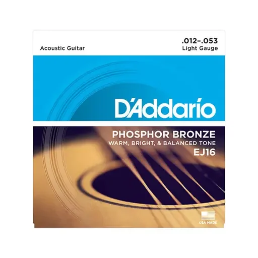D‘Addario EJ16 Phosphor Bronze Acoustic Guitar Strings, Light, 12-53