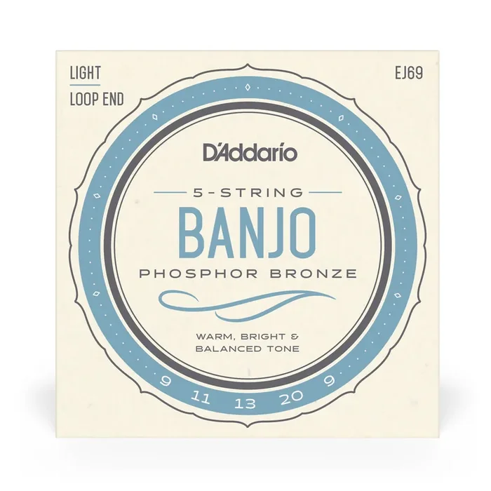 D‘Addario EJ69 5-String Banjo Strings, Phosphor Bronze Wound, Loop End, 9-20 Light