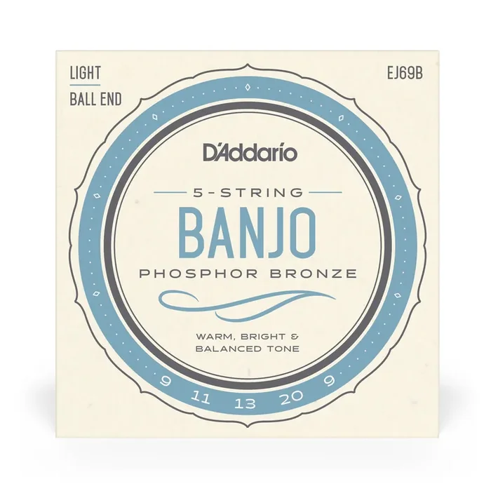 D‘Addario EJ69B 5-String Banjo Strings, Phosphor Bronze Wound, Ball End, 9-20 Light