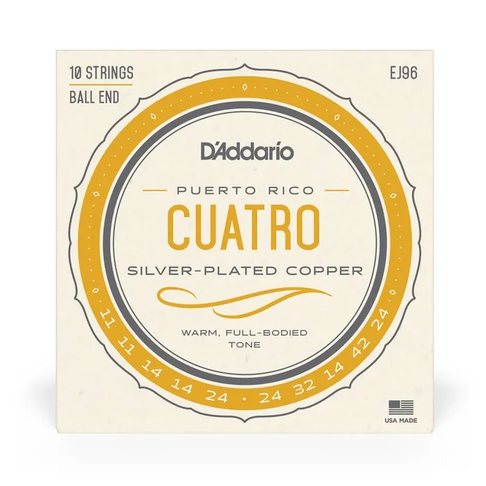D‘Addario EJ96 Silver-wound Copper 10-String Puerto Rican Cuatro Strings, Ball-End