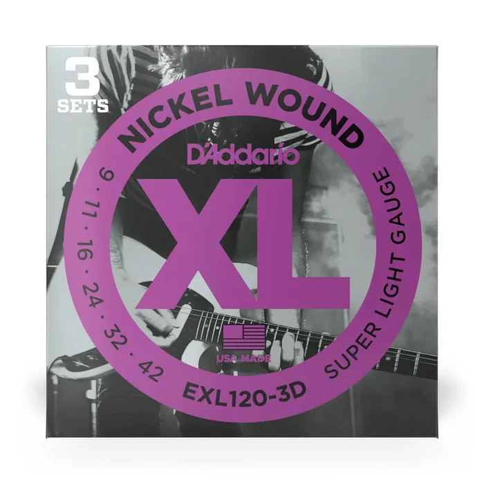 D‘Addario EXL120-3D Nickel Wound 9-42 Electric Guitar Strings, Light, 3-Pack