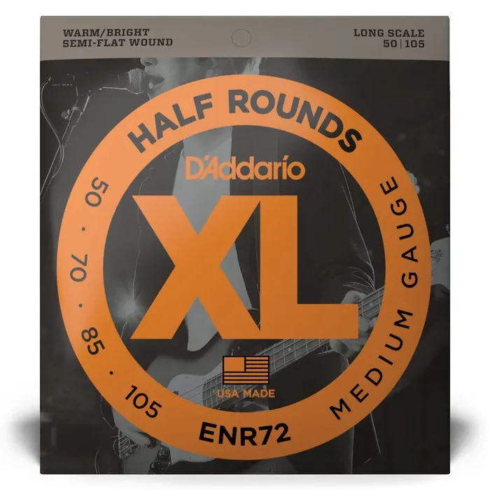D‘Addario Half Round Pure Nickel 50-105 Bass Guitar Strings, Long Scale [ENR72]