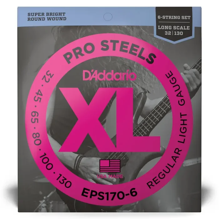 D‘Addario Pro Steels Stainless Steel 30-130 6-String Bass Guitar Strings, Long Scale [EPS170-6]