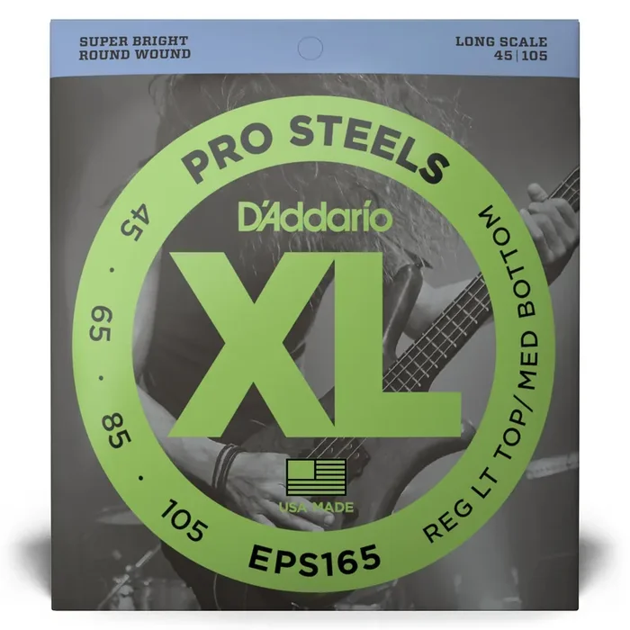 D‘Addario Pro Steels Stainless Steel 45-105 Bass Guitar Strings, Long Scale [EPS165]