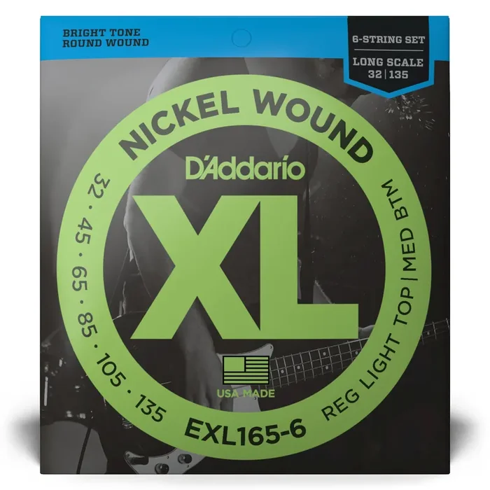 D‘Addario XL-Series Nickel Wound 32-135 6-String Bass Guitar Strings, Long Scale [EXL165-6]