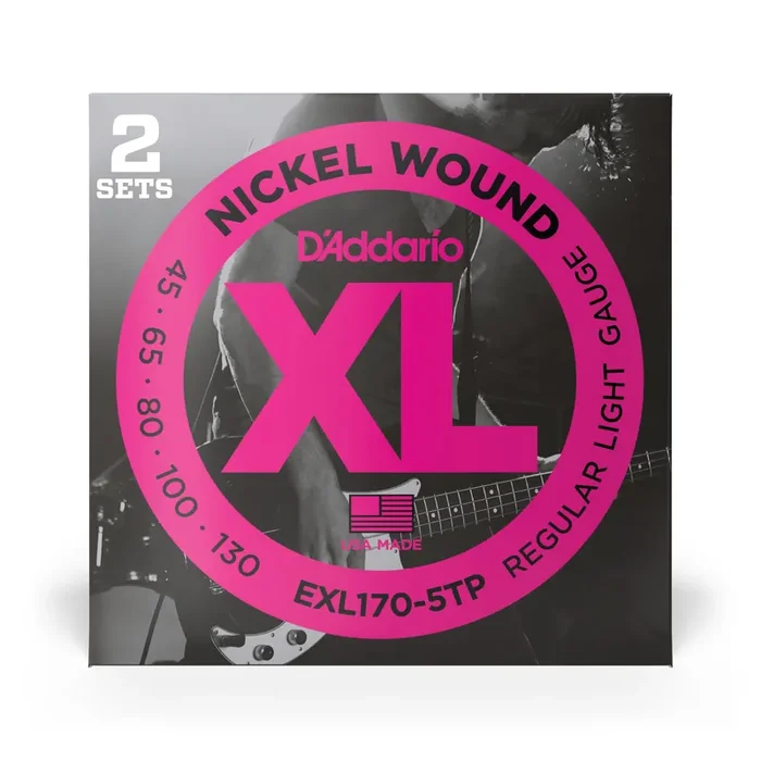 D‘Addario XL-Series Nickel Wound 45-130 5-String Bass Guitar Strings, Long Scale [EXL170-5TP], 2-Pack