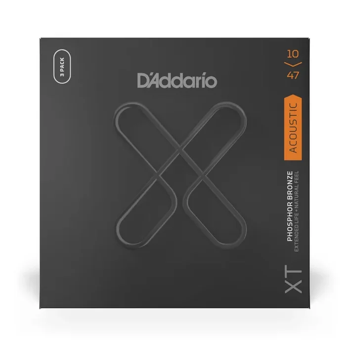 D‘Addario XT Phosphor Bronze 10-47 Acoustic Guitar Strings, 3-Pack
