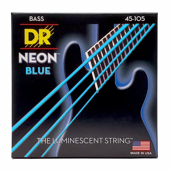 DR Hi-Def Neon Blue Bass Strings – Medium 45-105 with K3 Coating
