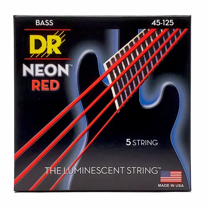 DR Hi-Def Neon Red 5-String Bass Strings Medium 45-125 with K3 Coating