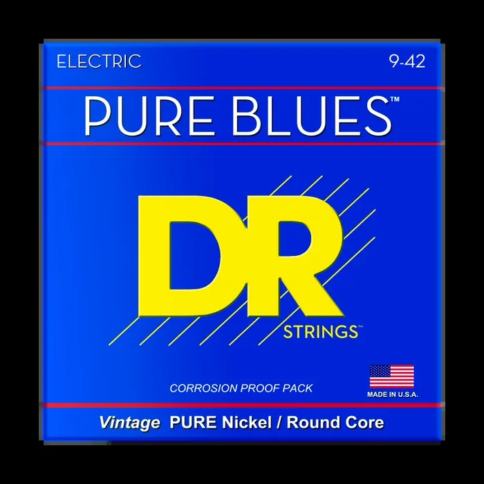 DR Strings PURE BLUES Pure Nickel 9-42 Electric Guitar Strings, Light