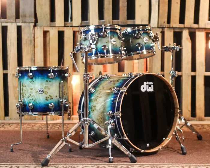 DW Collector’s Maple SSC Regal to Royal Blue Burst over Mapa Burl Drum Set – 22,10,12,16 – SO#1408269