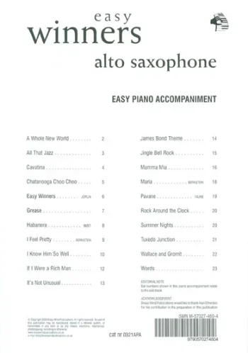 Easy Winners: Accompaniment For Alto Saxophone (Brasswind)