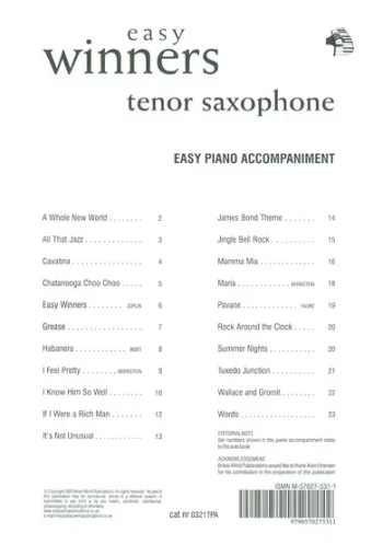 Easy Winners: Accompaniment For Tenor Saxophone (Brasswind)