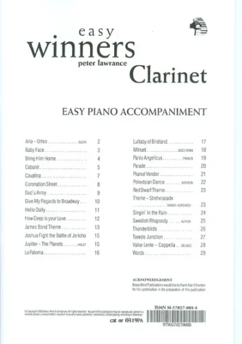 Easy Winners: Clarinet Piano Accompaniment (Brasswind)