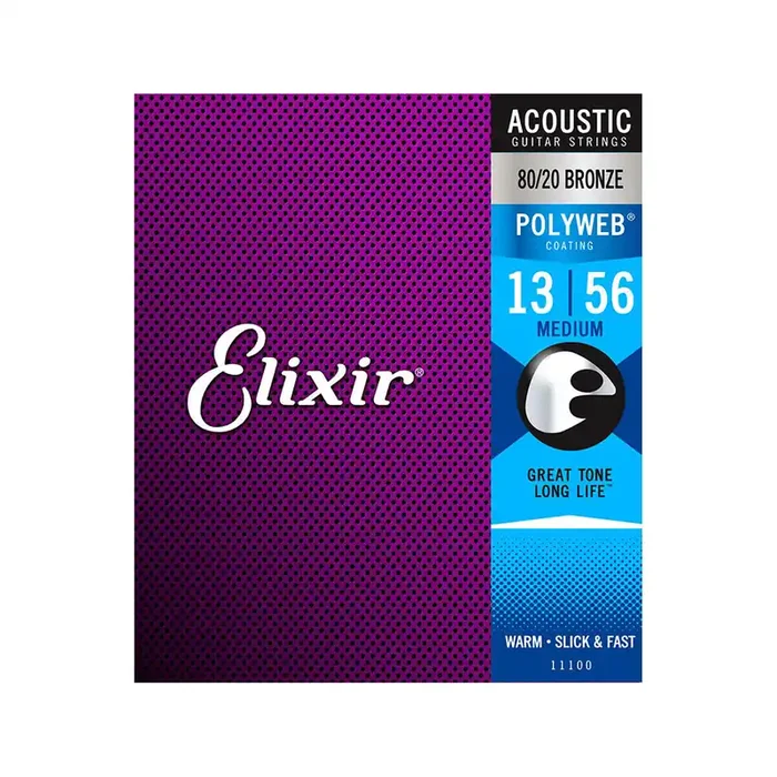 Elixir 11100 Polyweb 80/20 Bronze Acoustic Guitar Strings, Medium, 13-56