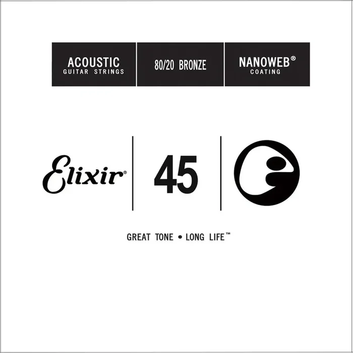 Elixir 15145 Nanoweb 80/20 Bronze Acoustic Guitar Single String, .45